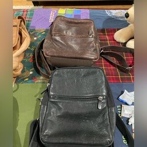 Set 2 Vintage Fossil Black Leather Crossbody Backpack